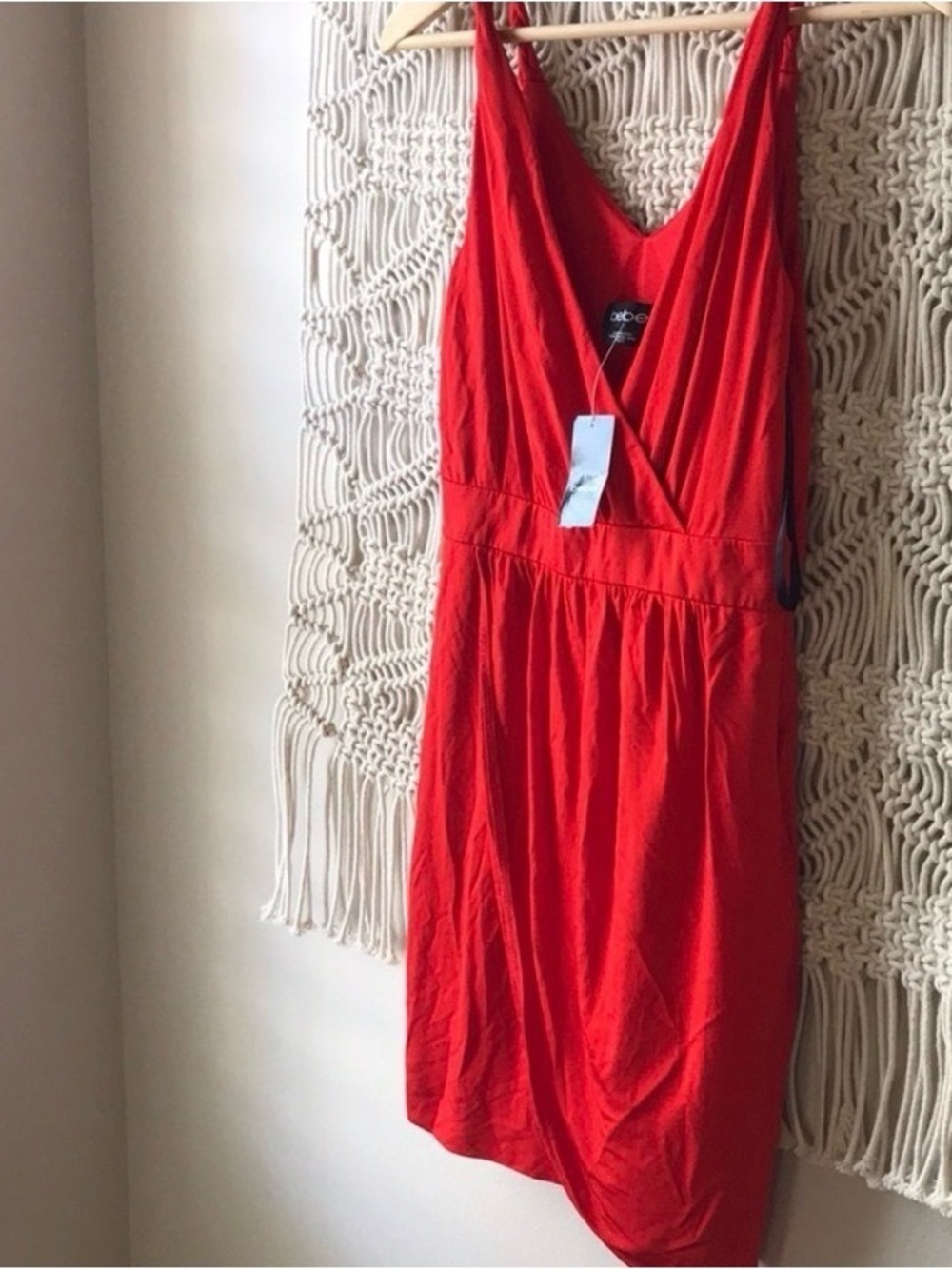 bebe Red V-Neck Sleeveless Mini Dress